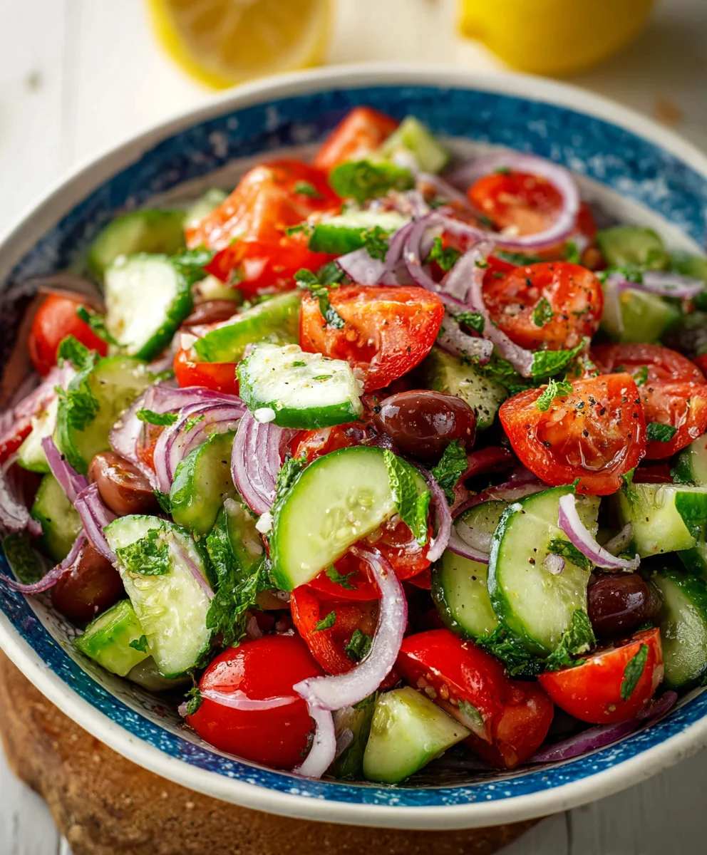 Easy Mediterranean Salad-Cucumber Tomato Onion