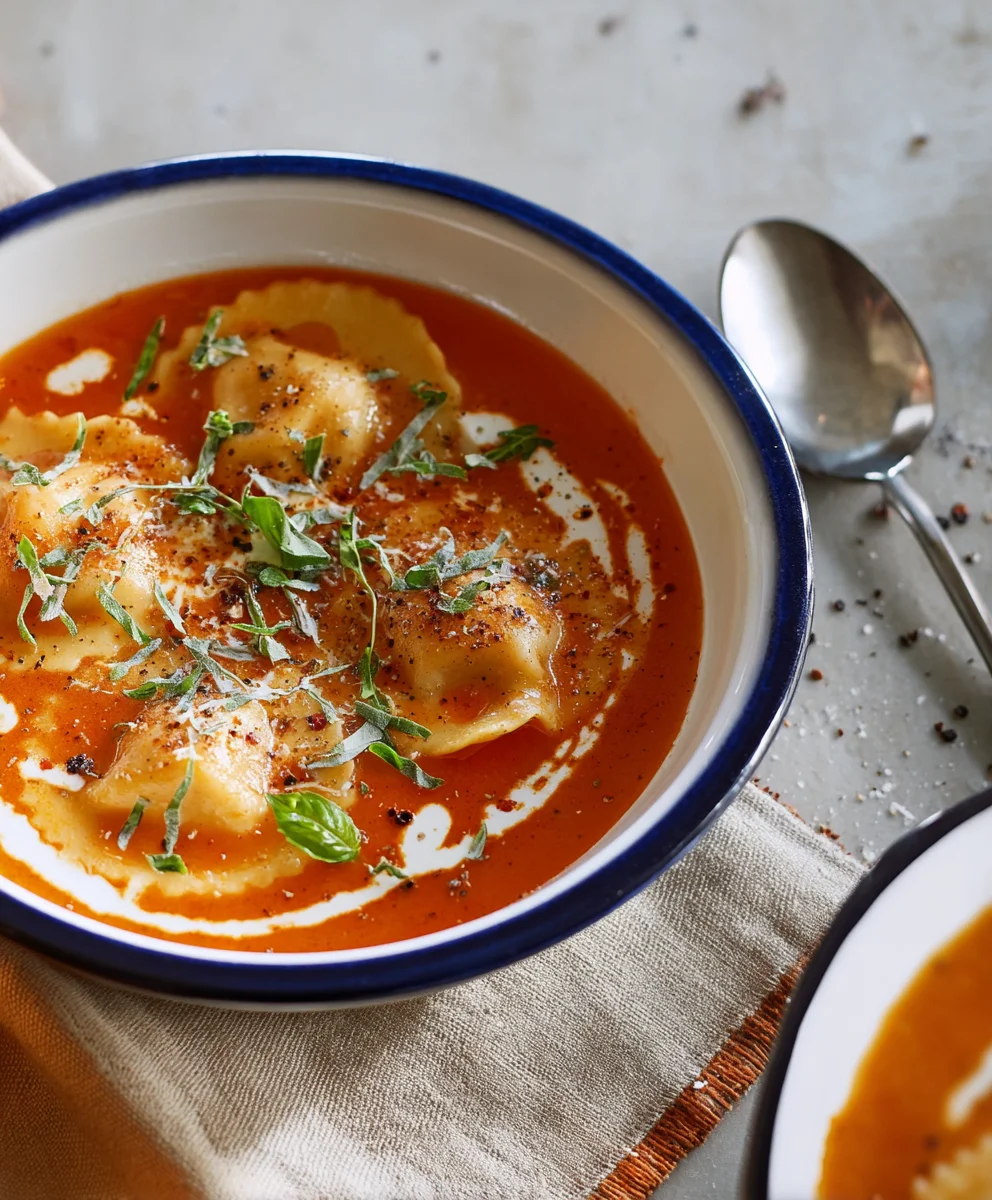 Roasted Red Pepper Ravioli Soup - Easy Comfort Food