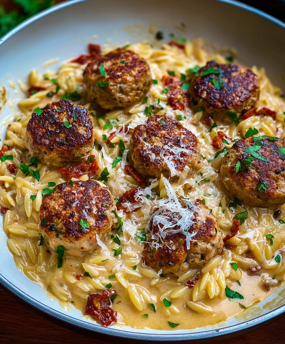 Marry Me Chicken Meatball Orzo Recipe