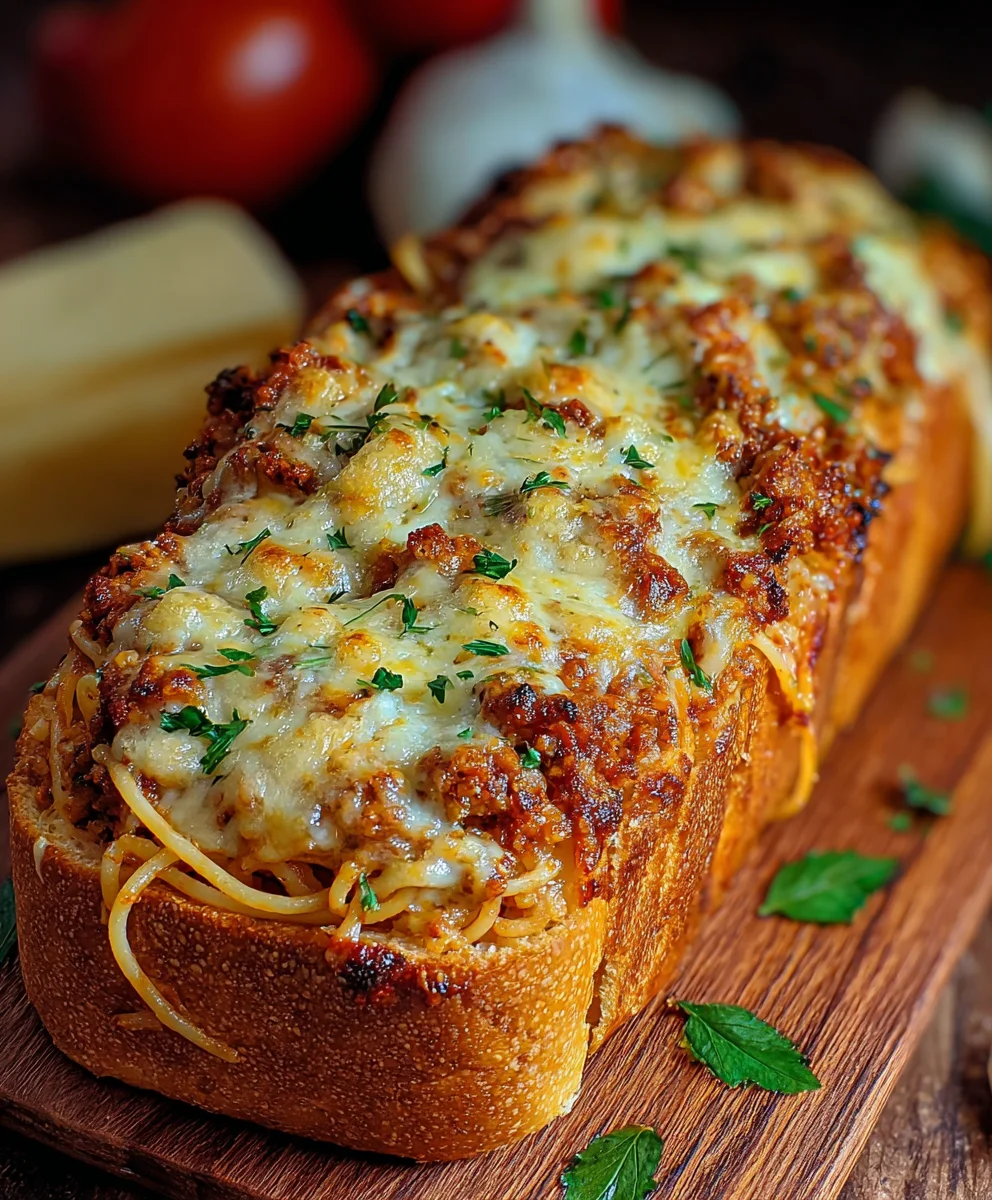 Spaghetti Stuffed Garlic Bread- Ultimate Comfort Food Recipe