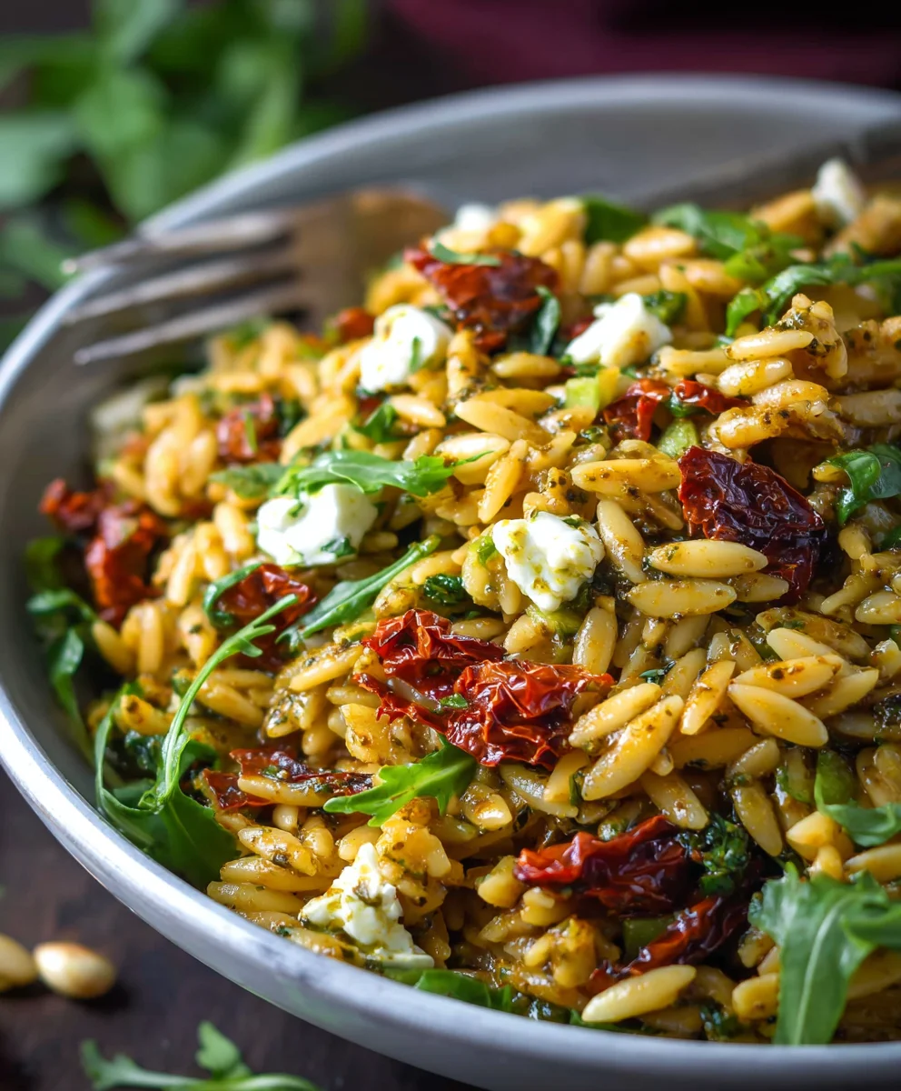 Sun-Dried Tomato Orzo Pesto Salad-Easy & Flavorful