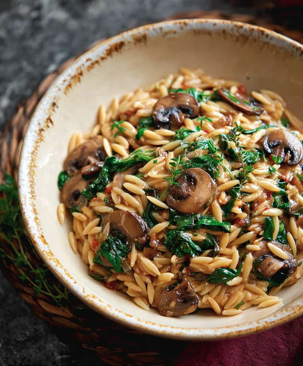 Mushroom Spinach Orzo - Easy Flavorful Pasta Dish