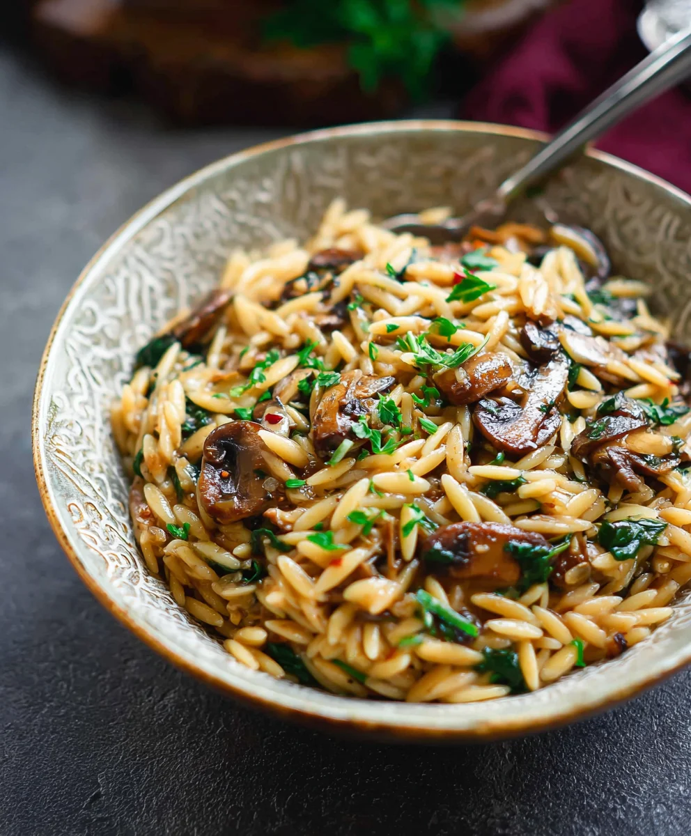 Mushroom Spinach Orzo - Easy Flavorful Pasta Dish