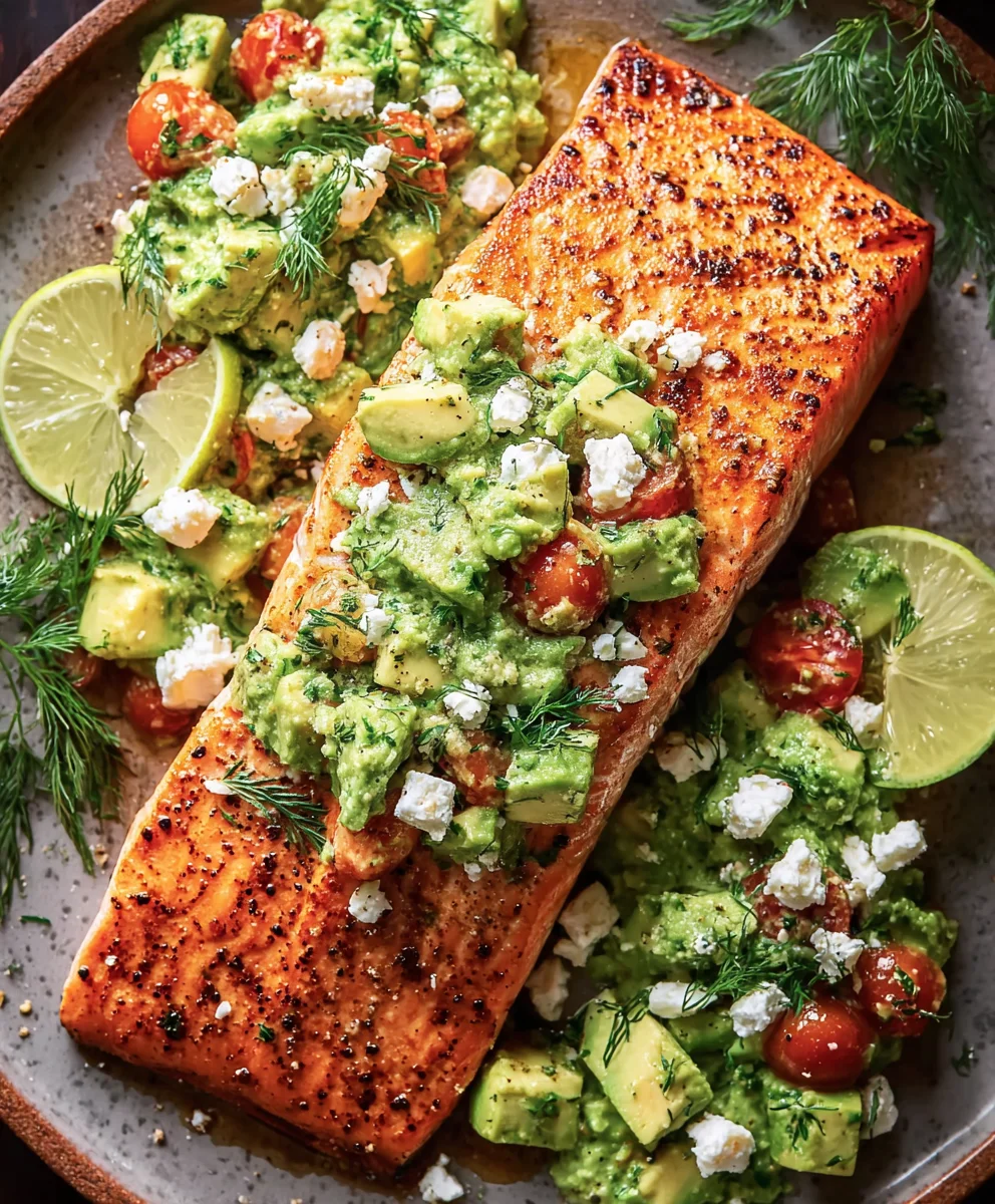 Baked Salmon with Avocado Feta - Easy Recipe