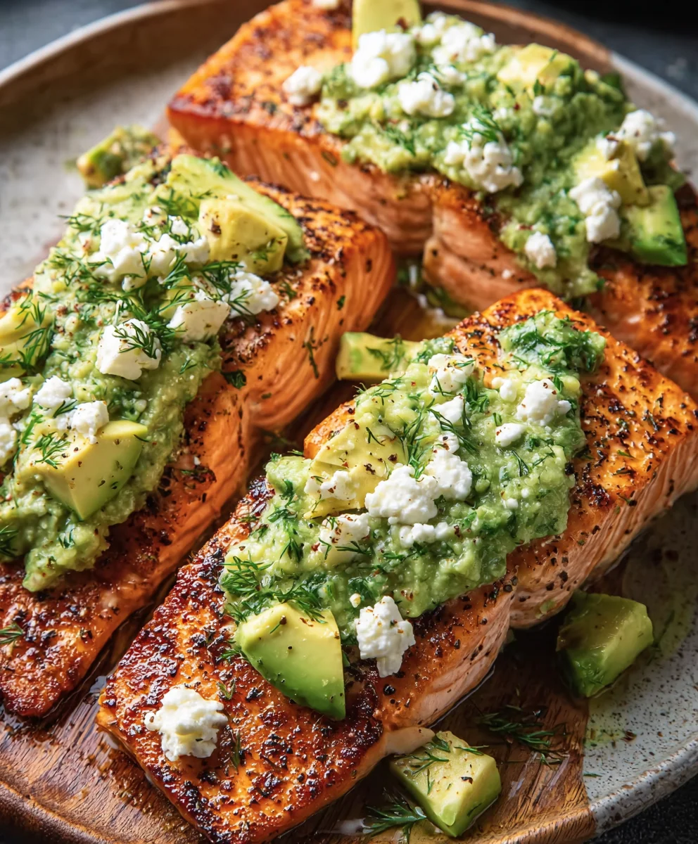 Baked Salmon with Avocado Feta - Easy Recipe