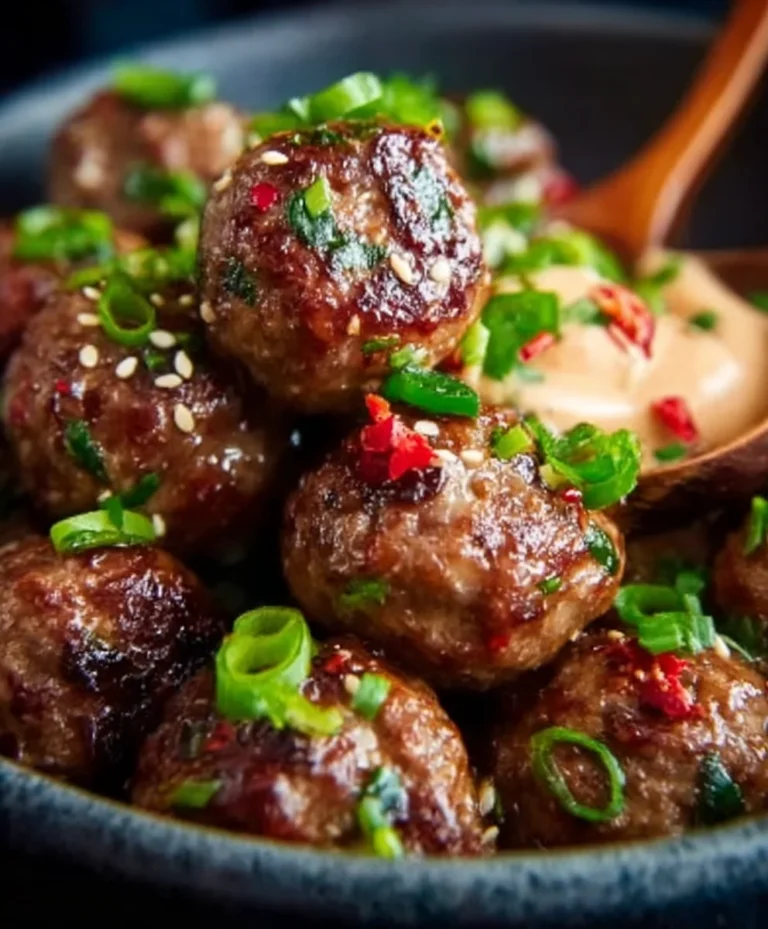 Korean BBQ Beef Meatballs Spicy Mayo Dip