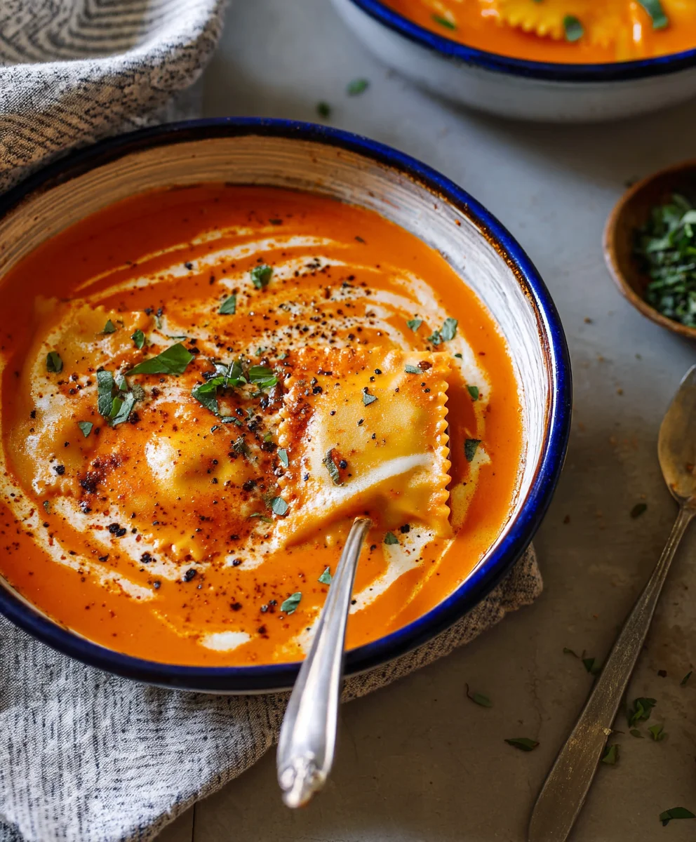 Roasted Red Pepper Ravioli Soup - Easy Comfort Food