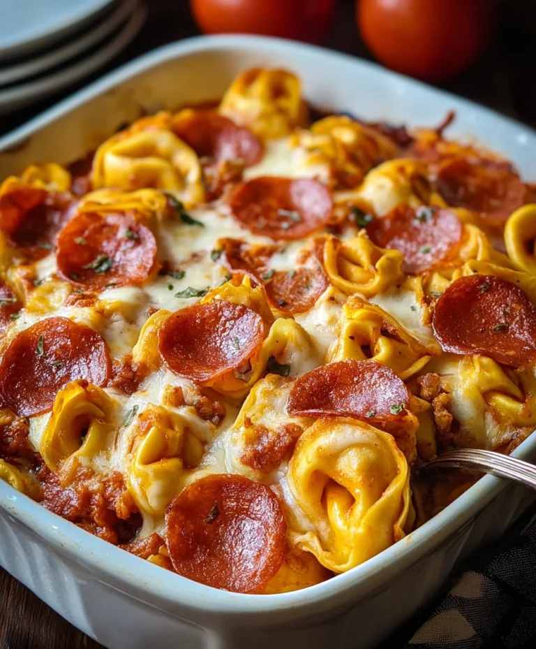 Cheesy Beef Beef Pepperoni Tortellini Pizza Casserole