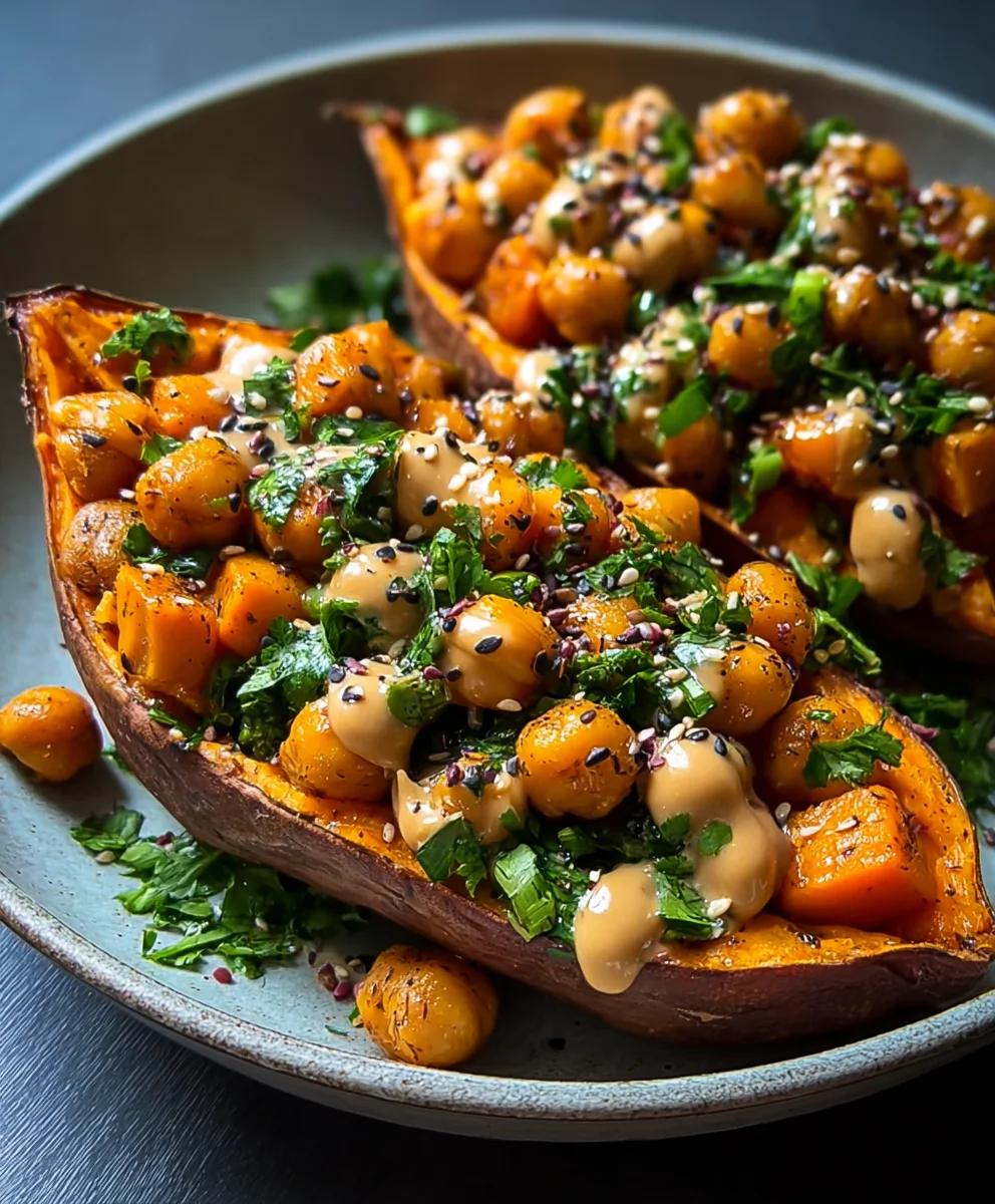 Sweet Potatoes Tahini Butter Chickpeas Easy Recipe