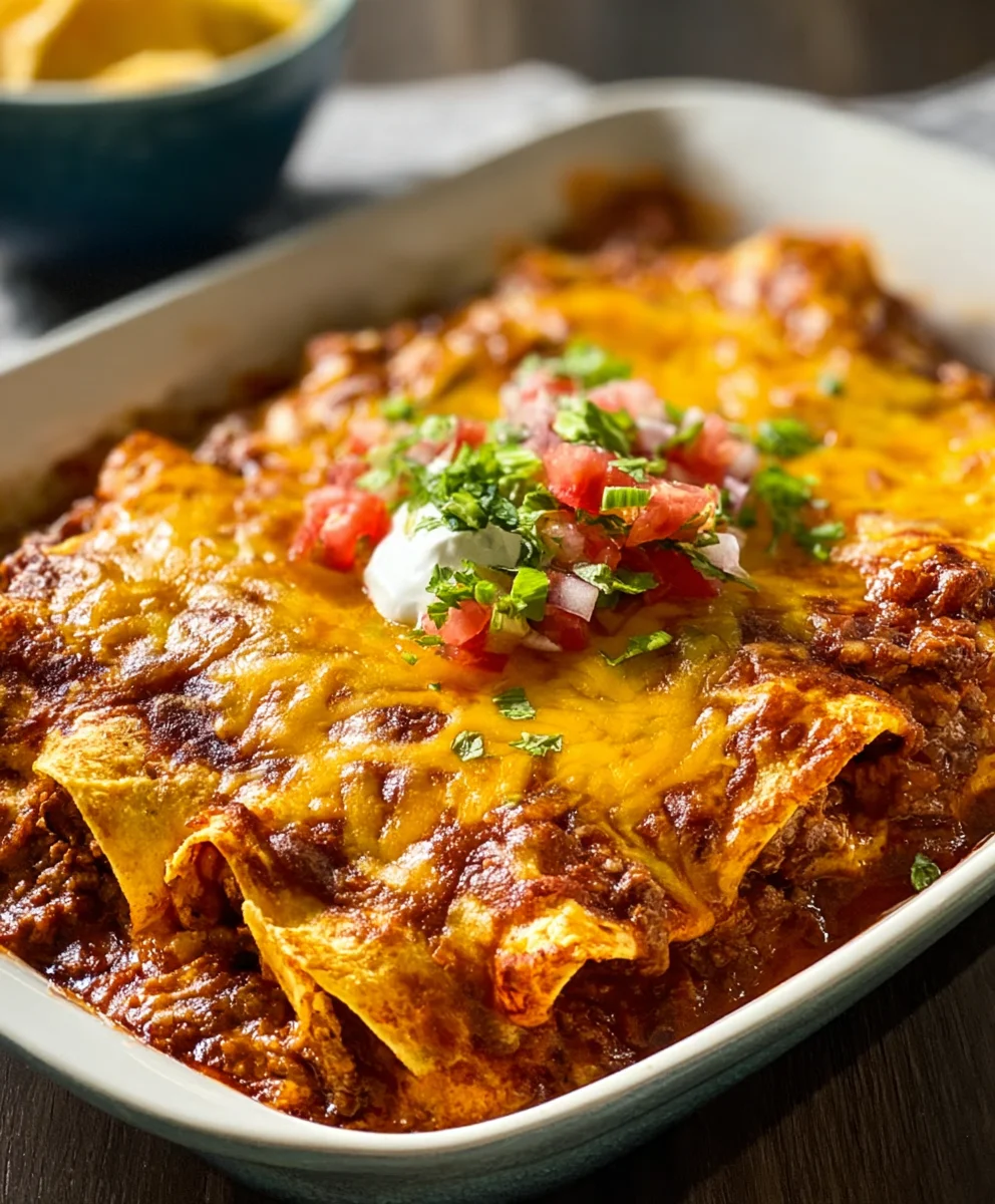 Easy Beef Tortilla Chip Enchiladas-Quick Dinner