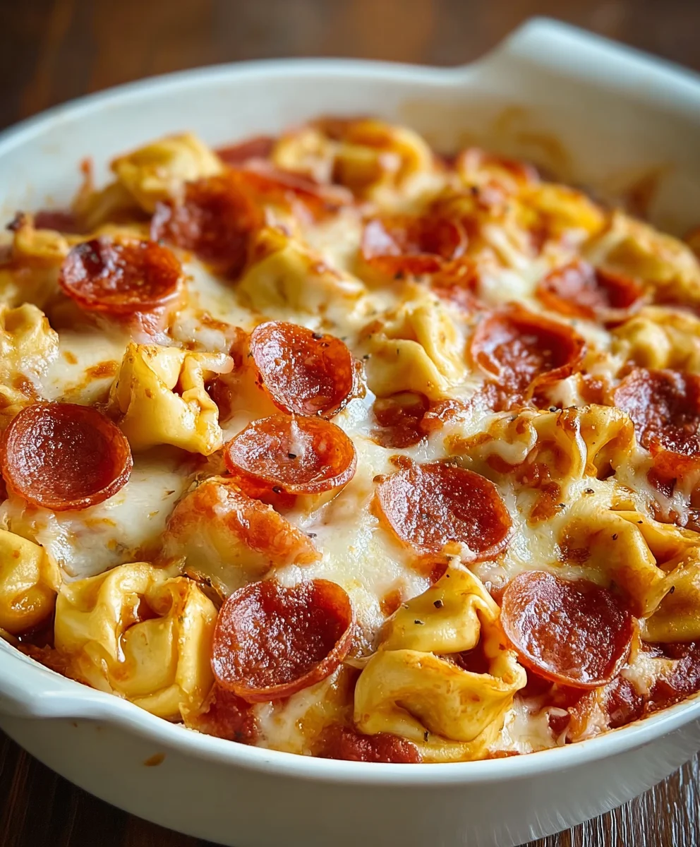 Cheesy Beef Beef Pepperoni Tortellini Pizza Casserole