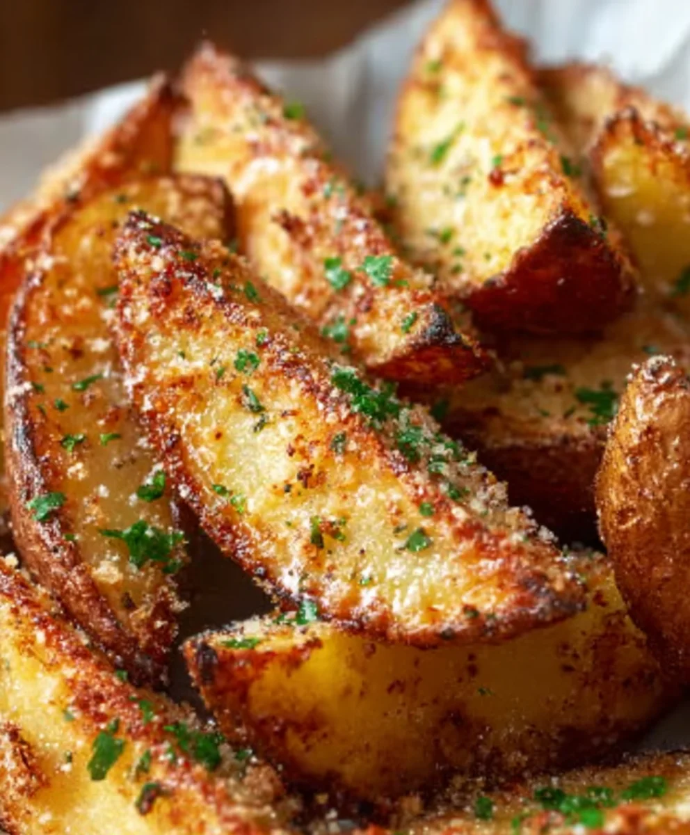 Crispy Baked Garlic Parmesan Potato Wedges
