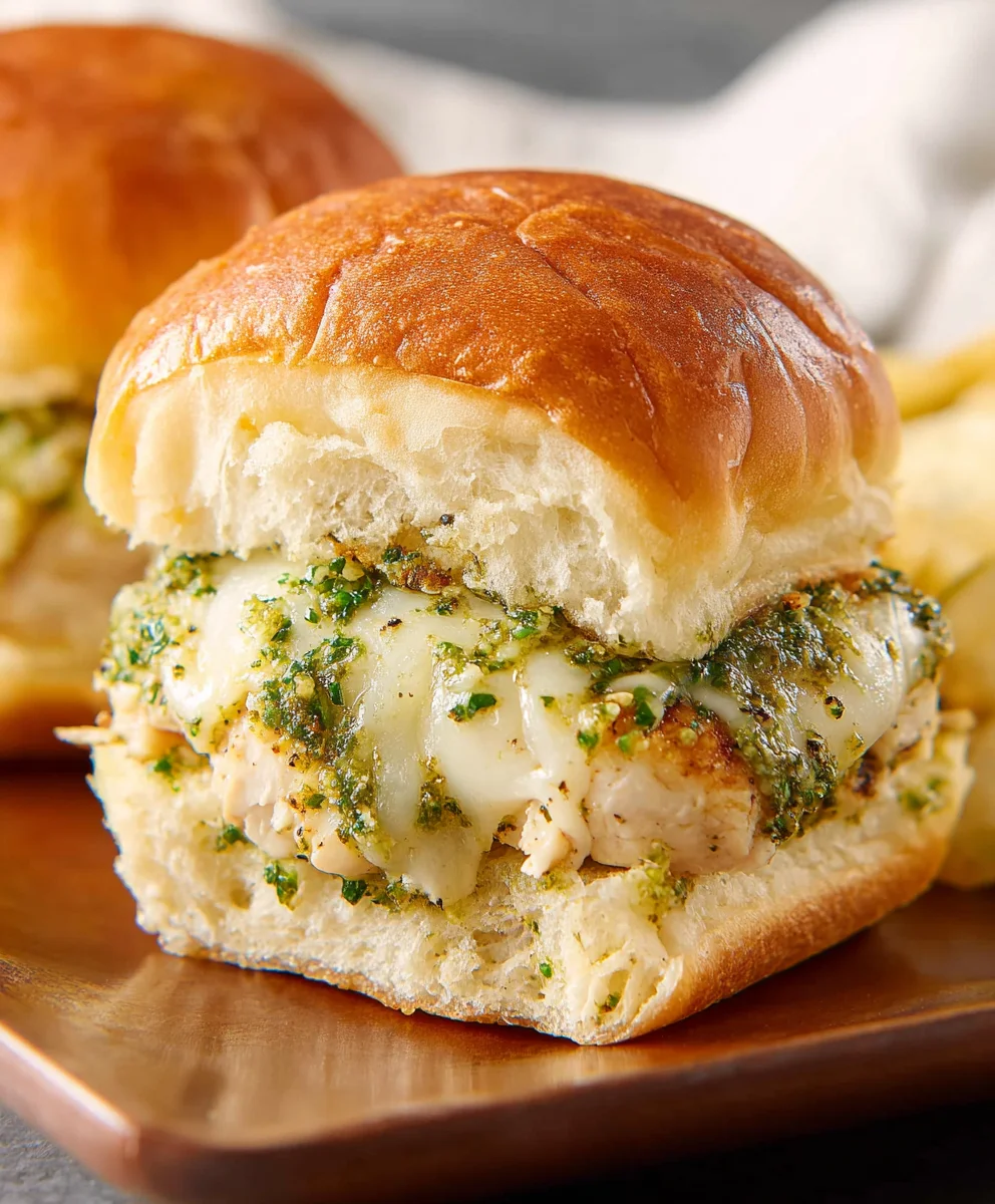 Cheesy Garlic Pesto Chicken Sliders-Easy Appetizer