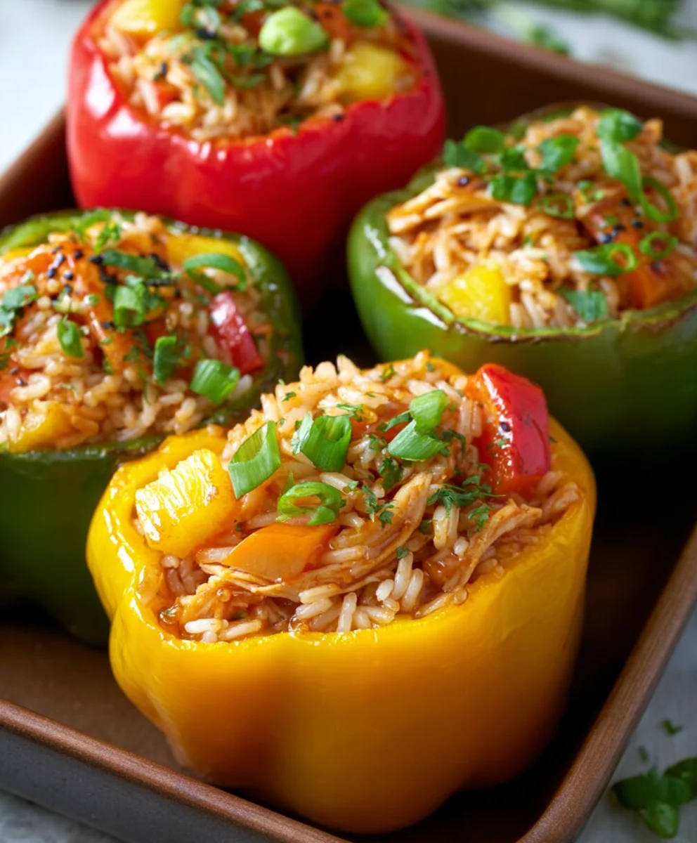 Teriyaki Pineapple Chicken Stuffed Peppers - Sweet Savory Meal