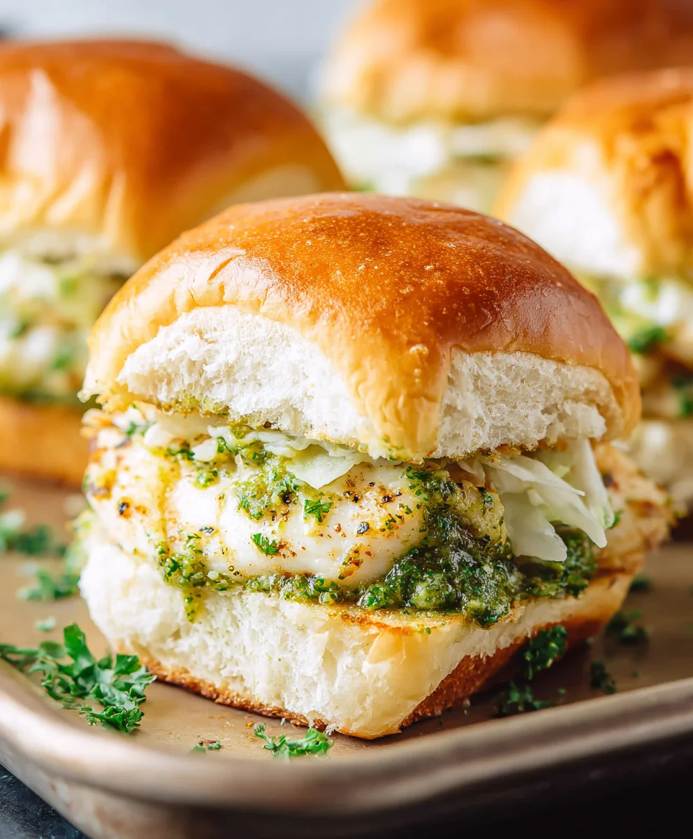 Cheesy Garlic Pesto Chicken Sliders-Easy Appetizer