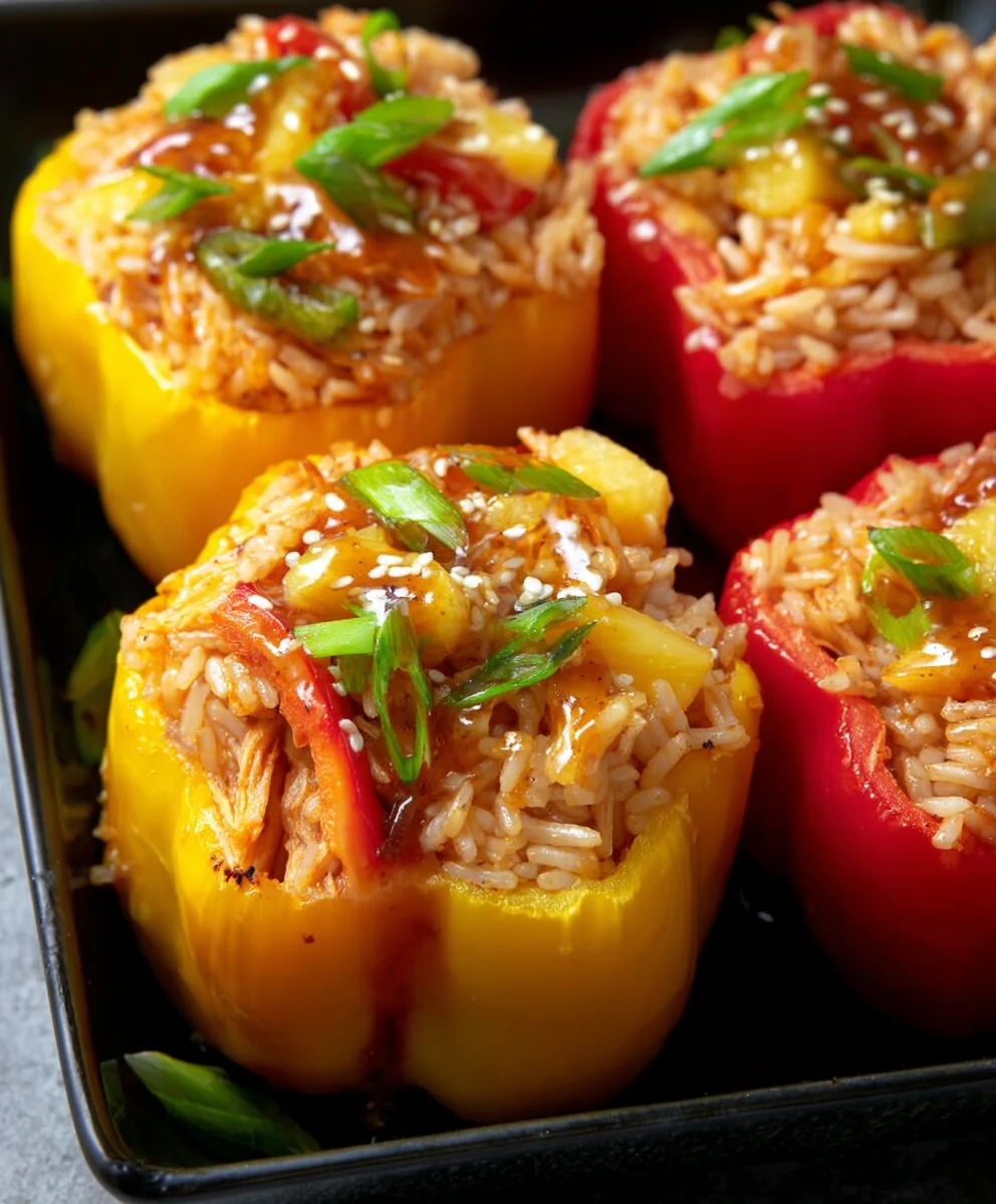 Teriyaki Pineapple Chicken Stuffed Peppers - Sweet Savory Meal