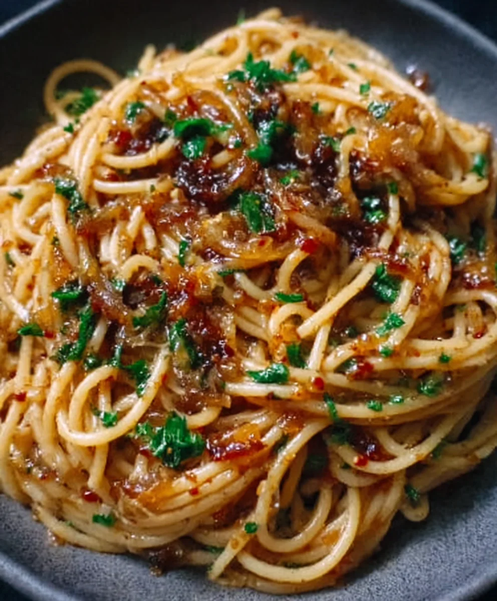 Caramelized Onion Pasta Chili Oil Sweet Spicy