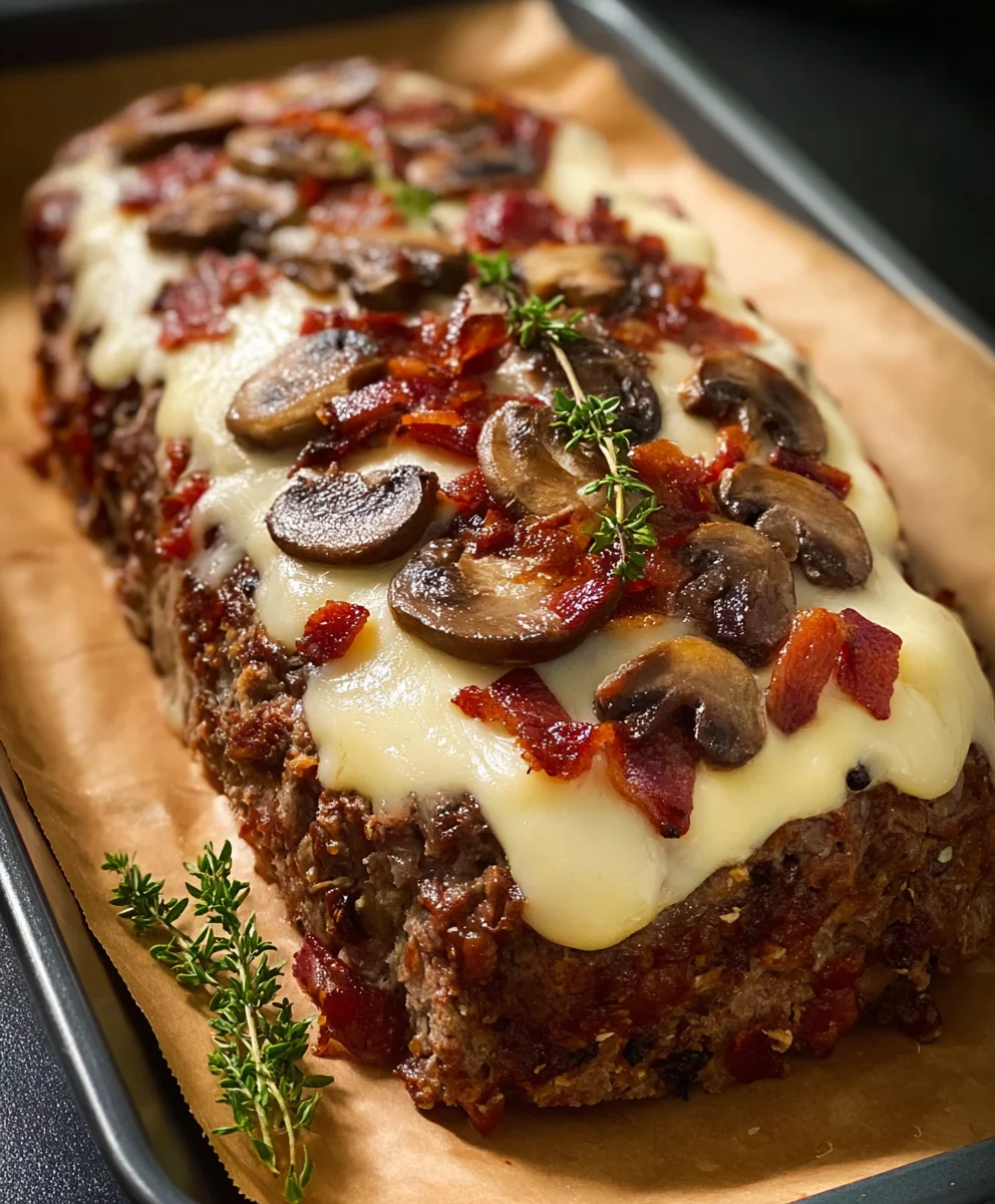 Beef Beef Bacon Mushroom Swiss Meatloaf Delight