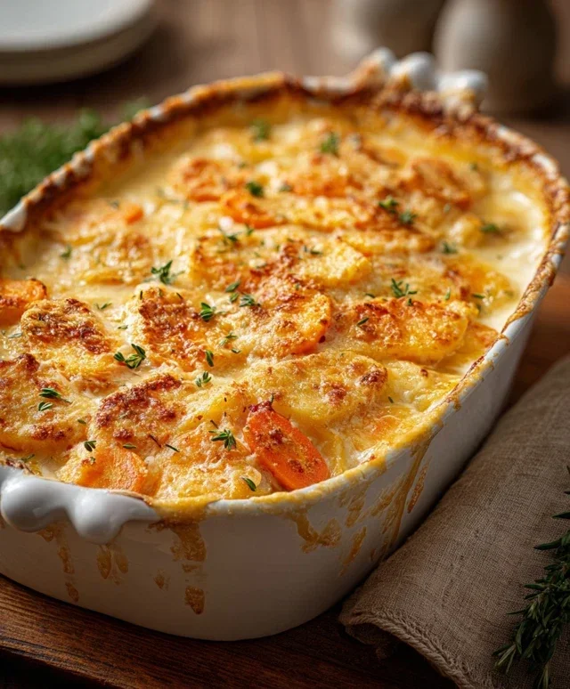 Cheesy Garlic Carrot Gratin – Creamy, Sweet & Savory