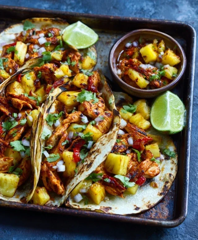 One Pan Chicken & Pineapple Tacos