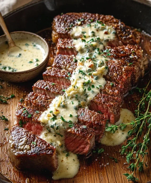 Garlic Butter Steak With Parmesan Cream Sauce