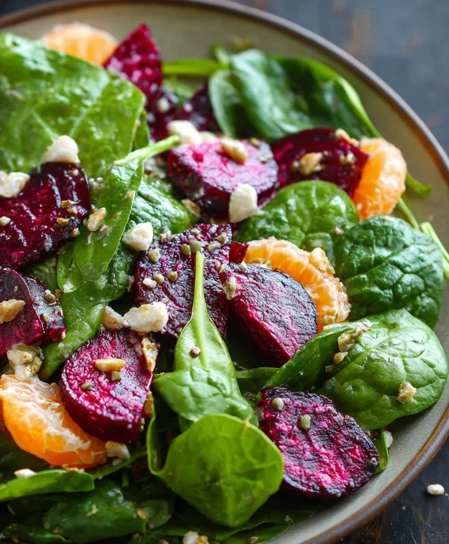 Beet Salad with Spinach and Honey-Mustard Lemon Dressing