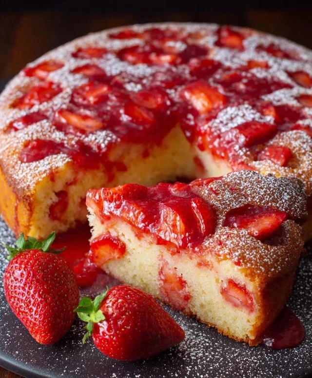 Easy Strawberry Cake with Strawberry Sauce