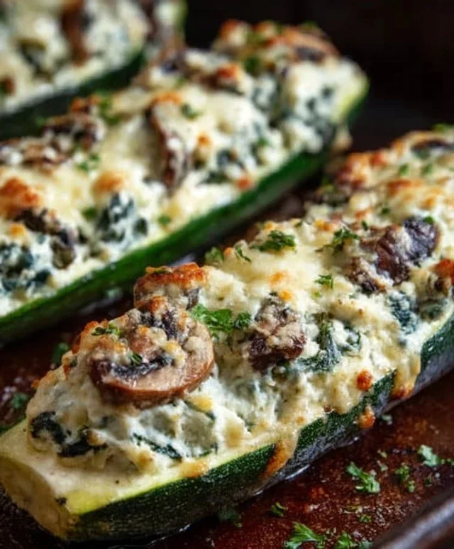 Spinach, Mushroom, and Ricotta Stuffed Zucchini Boats Recipe