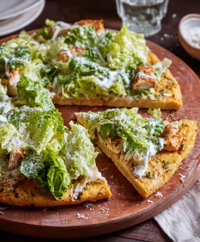 Viral Chicken Crust Caesar Salad Pizza