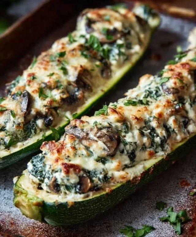 Spinach, Mushroom, and Ricotta Stuffed Zucchini Boats Recipe