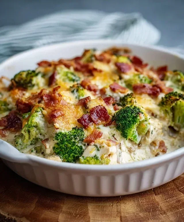 Creamy Low Carb Chicken Casserole with Broccoli and Beef Beef Bacon