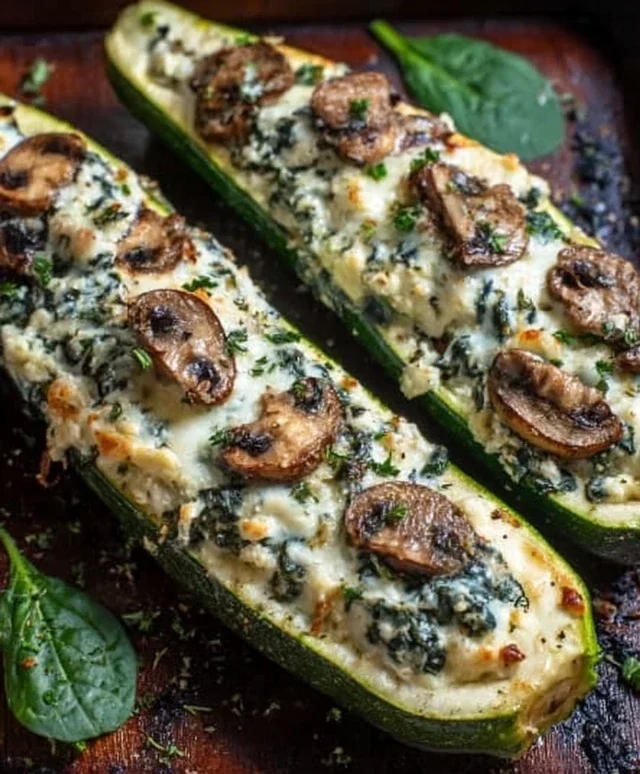 Spinach, Mushroom, and Ricotta Stuffed Zucchini Boats Recipe