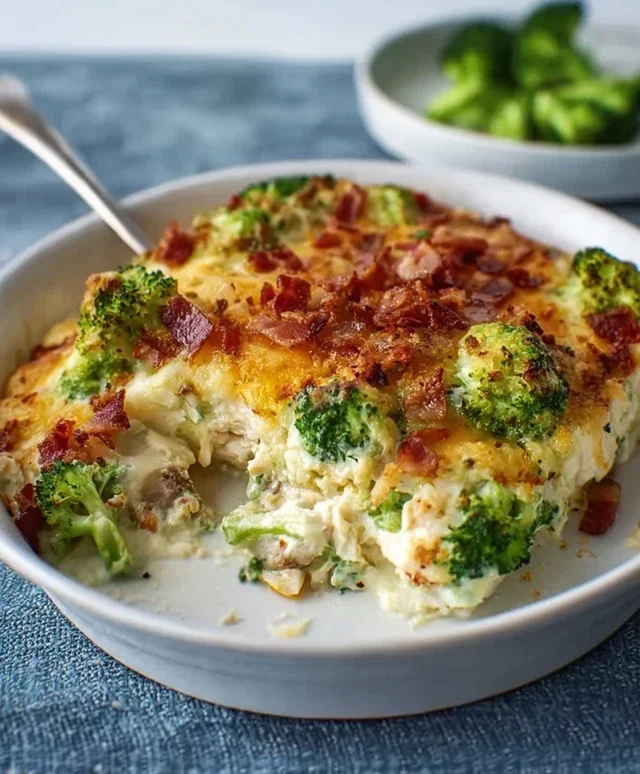 Creamy Low Carb Chicken Casserole with Broccoli and Beef Beef Bacon