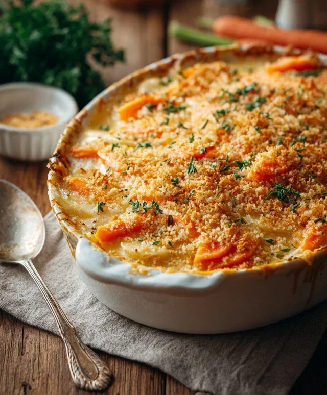 Cheesy Garlic Carrot Gratin – Creamy, Sweet & Savory