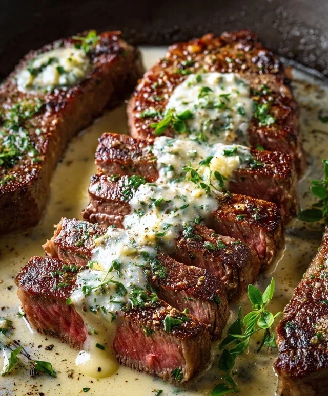Garlic Butter Steak With Parmesan Cream Sauce