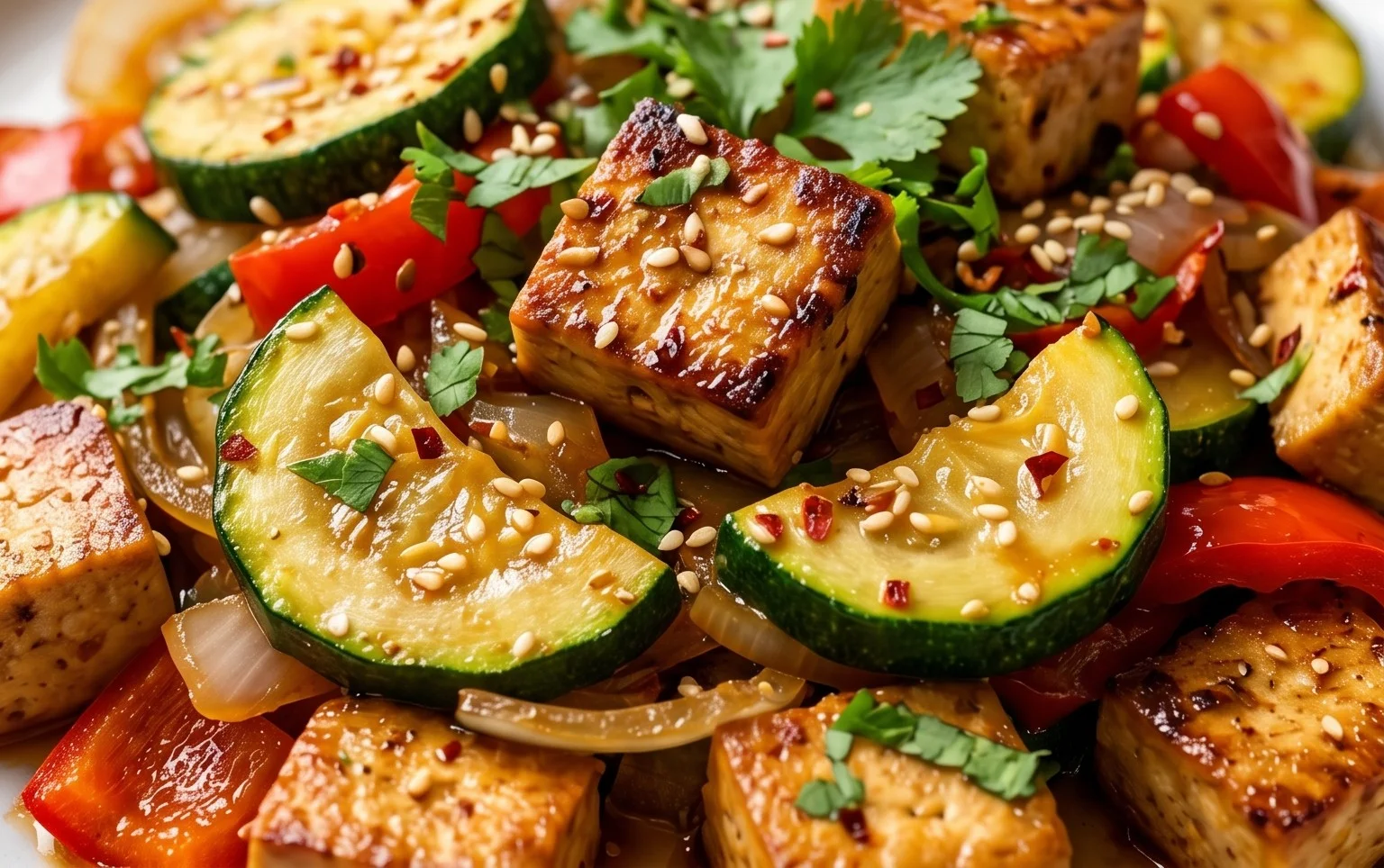 Zucchini Stir Fry With Tofu (Vegan)