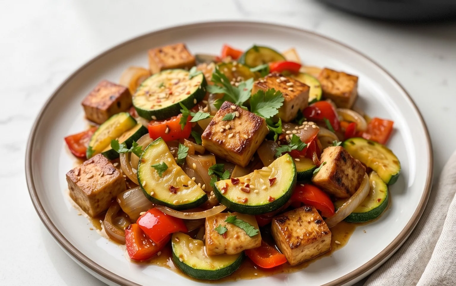 Zucchini Stir Fry With Tofu (Vegan)