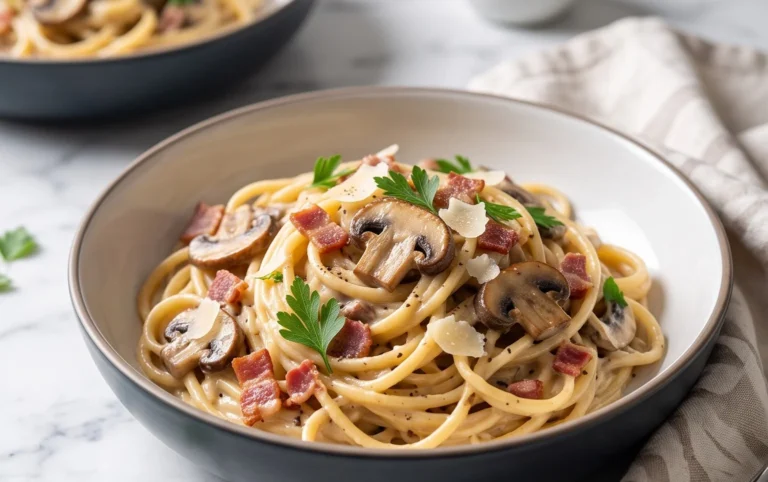 Creamy Beef Bacon and Mushroom Pasta