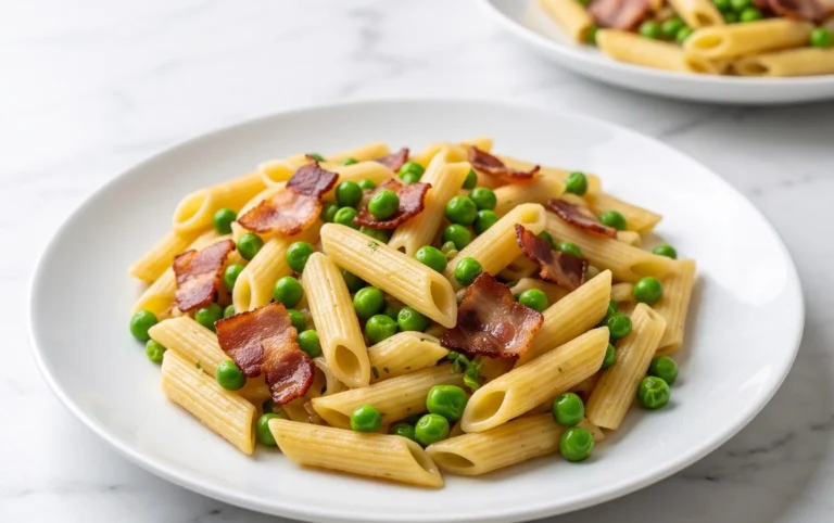 Penne Pasta, Peas and Beef Bacon