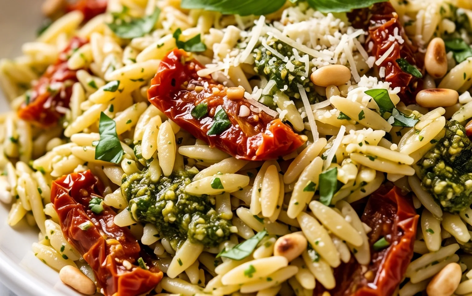 Sun Dried Tomato Orzo Pesto Salad