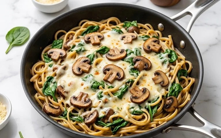 Parmesan Spinach Mushroom Pasta Skillet