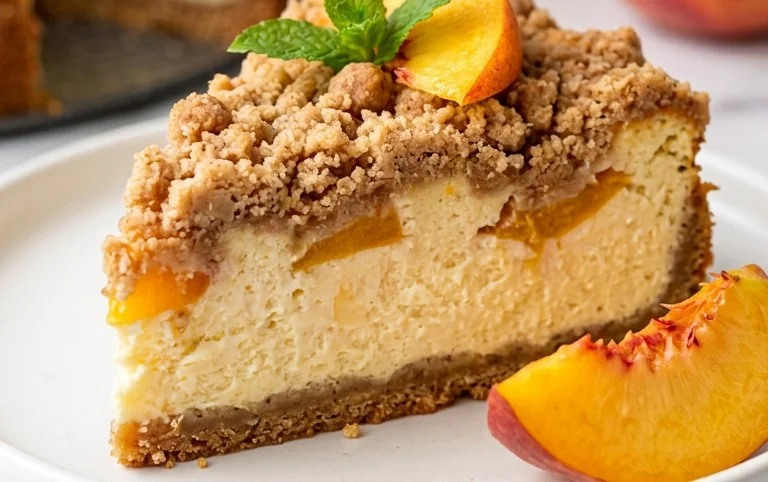 Peach Cream Cheese Cake with Streusel Topping