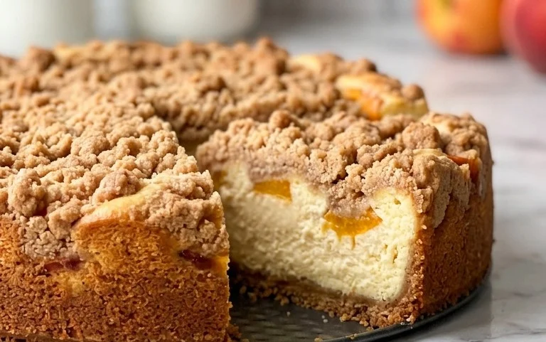 Peach Cream Cheese Cake with Streusel Topping
