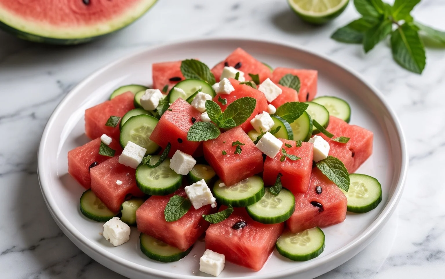 Watermelon Salad with Cucumber and Feta